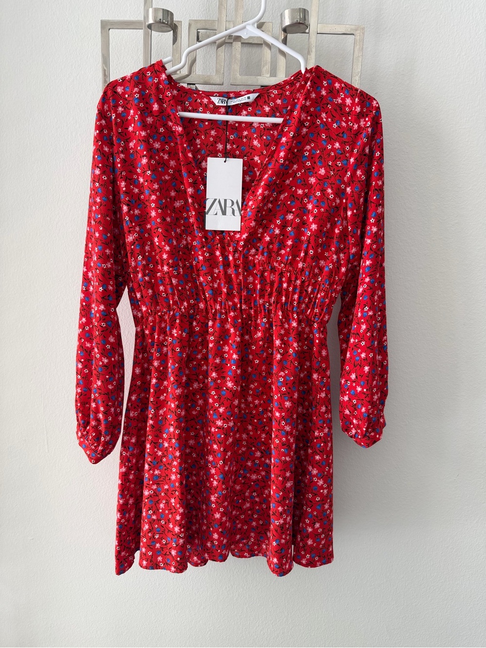 ZARA Red Floral V-Neck Peplum Tunic